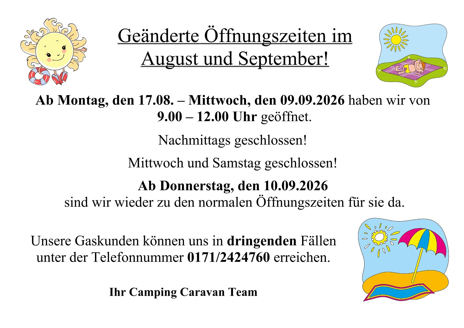 Sommeröffnungszeiten
